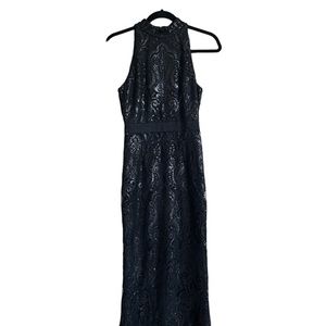 Adrianna Papell Halter Mock Neck Sequin Gown Size 4